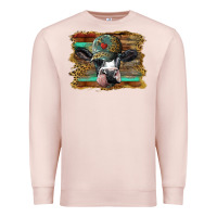 Pale Pink holstein cow with cap and leopard background Premium Sweatshirt - BarkalooDesign