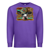 Purple holstein cow with cap and leopard background Premium Sweatshirt - BarkalooDesign