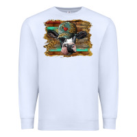 White holstein cow with cap and leopard background Premium Sweatshirt - BarkalooDesign