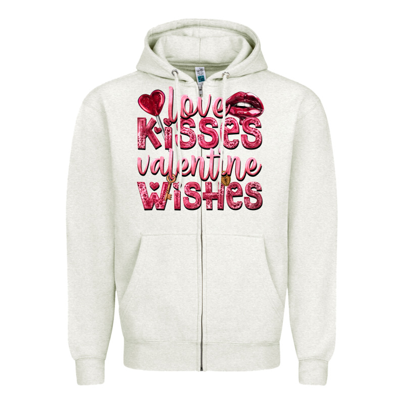 Love Kisses Valentine Wishes Zipper Hoodie by NancyCooperArtShop | Teevron
