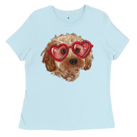 Baby Blue toy poodle with love glasses Ladies Tee - RanaPortraitStore