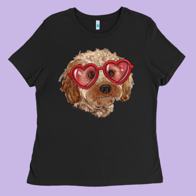 Ladies Tee toy poodle with love glasses