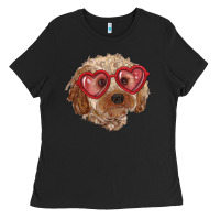 Black toy poodle with love glasses Ladies Tee - RanaPortraitStore