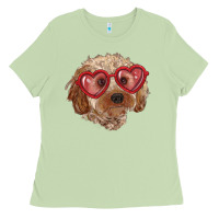 Matcha toy poodle with love glasses Ladies Tee - RanaPortraitStore