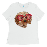 White toy poodle with love glasses Ladies Tee - RanaPortraitStore