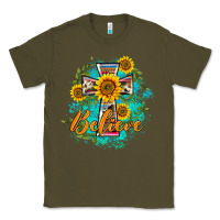 Army Green western belive sunflowers cross Classic Tee - BarkalooDesign