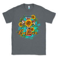 Charcoal Heather western belive sunflowers cross Classic Tee - BarkalooDesign