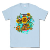 Dusty Blue western belive sunflowers cross Classic Tee - BarkalooDesign