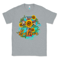 Heather Grey western belive sunflowers cross Classic Tee - BarkalooDesign