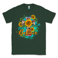 Sports Green western belive sunflowers cross Classic Tee - BarkalooDesign