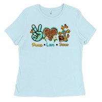 Baby Blue peace love jesus Ladies Tee - texasbilliewilder