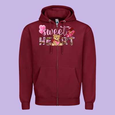 Sweetheart With Bear Zipper Hoodie Designed By Nancycooperartshop
