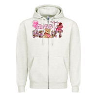 Oatmeal Heather sweetheart with bear Zipper Hoodie - NancyCooperArtShop