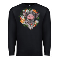 Black baby pig floral wreath Premium Sweatshirt - BarkalooDesign