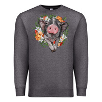 Charcoal Heather baby pig floral wreath Premium Sweatshirt - BarkalooDesign