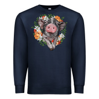 Navy baby pig floral wreath Premium Sweatshirt - BarkalooDesign
