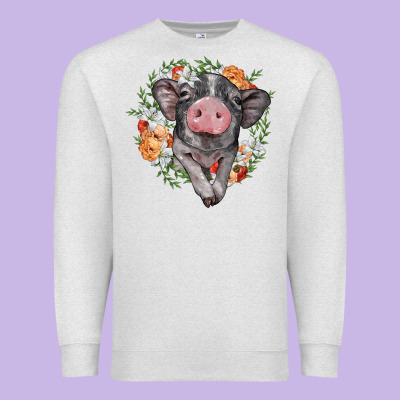 Baby Pig Floral Wreath Premium Sweatshirt Designed By Barkaloodesign
