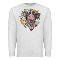 Oatmeal Heather baby pig floral wreath Premium Sweatshirt - BarkalooDesign