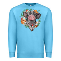 Ocean Blue baby pig floral wreath Premium Sweatshirt - BarkalooDesign