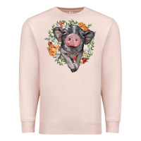Pale Pink baby pig floral wreath Premium Sweatshirt - BarkalooDesign