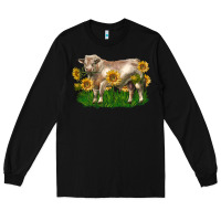 Black charolais bull with sunflowers Long Sleeve Tee - LillyAllenDesigns