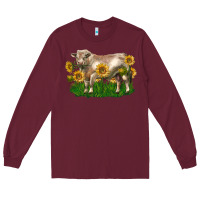Burgundy charolais bull with sunflowers Long Sleeve Tee - LillyAllenDesigns