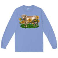 Colony Blue charolais bull with sunflowers Long Sleeve Tee - LillyAllenDesigns