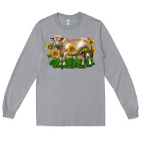 Heather Grey charolais bull with sunflowers Long Sleeve Tee - LillyAllenDesigns