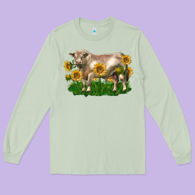Charolais Bull With Sunflowers Long Sleeve Tee Designed By Lillyallendesigns