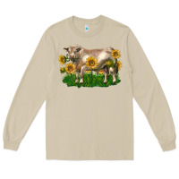 Mushroom charolais bull with sunflowers Long Sleeve Tee - LillyAllenDesigns