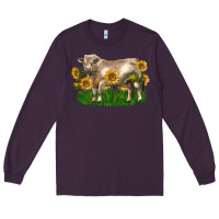 Plum charolais bull with sunflowers Long Sleeve Tee - LillyAllenDesigns