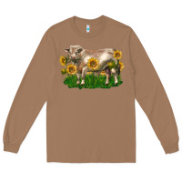 Toasted Coconut charolais bull with sunflowers Long Sleeve Tee - LillyAllenDesigns