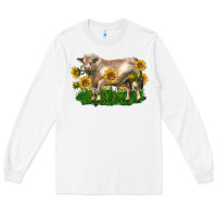 White charolais bull with sunflowers Long Sleeve Tee - LillyAllenDesigns