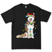 Black husky with christmas lights Premium Tee - RanaPortraitStore