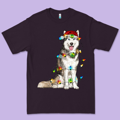 Husky With Christmas Lights Premium Tee Designed By Ranaportraitstore