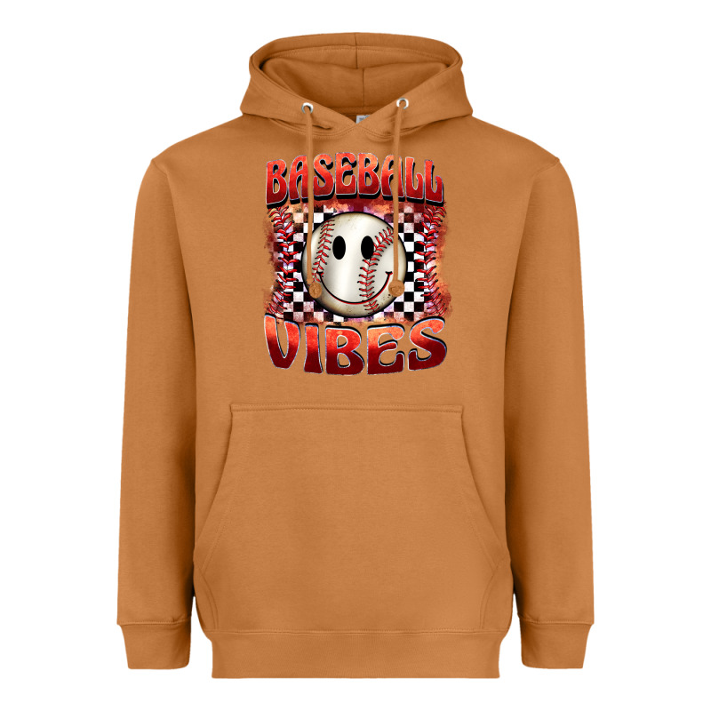 Baseball Vibes Smiley Face Heavyweight Hoodie by BarkalooDesign | Teevron