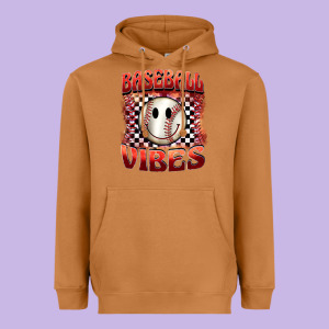 Baseball Vibes Smiley Face Heavyweight Hoodie Designed By Barkaloodesign