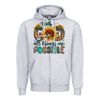 Heather Grey with god all things are possible malias Zipper Hoodie - MaliasSmallBusiness