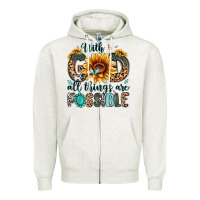 Oatmeal Heather with god all things are possible malias Zipper Hoodie - MaliasSmallBusiness