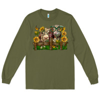 Army Green hereford bull and heifer with sunflowers Long Sleeve Tee - LillyAllenDesigns