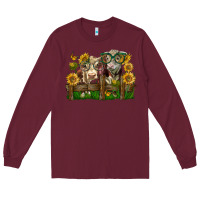 Burgundy hereford bull and heifer with sunflowers Long Sleeve Tee - LillyAllenDesigns