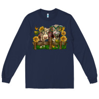 Navy hereford bull and heifer with sunflowers Long Sleeve Tee - LillyAllenDesigns