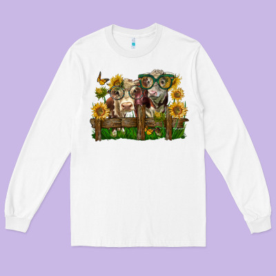 Hereford Bull And Heifer With Sunflowers Long Sleeve Tee Designed By Lillyallendesigns