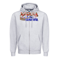Heather Grey America the beautiful Zipper Hoodie - NancyCooperArtShop