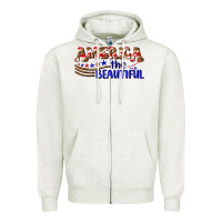 Oatmeal Heather America the beautiful Zipper Hoodie - NancyCooperArtShop