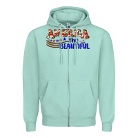 Seafoam America the beautiful Zipper Hoodie - NancyCooperArtShop