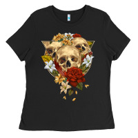 Black Triangle Flower Skeletons Ladies Tee - RanaPortraitStore