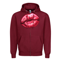 Burgundy lips mark Zipper Hoodie - NancyCooperArtShop
