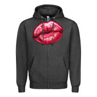 Charcoal Heather lips mark Zipper Hoodie - NancyCooperArtShop