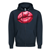 Navy lips mark Zipper Hoodie - NancyCooperArtShop